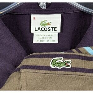 Lacoste Polo Shirt size 8 Purple Blue brown Crocodile Preppy Casual Mens 90s Y2K